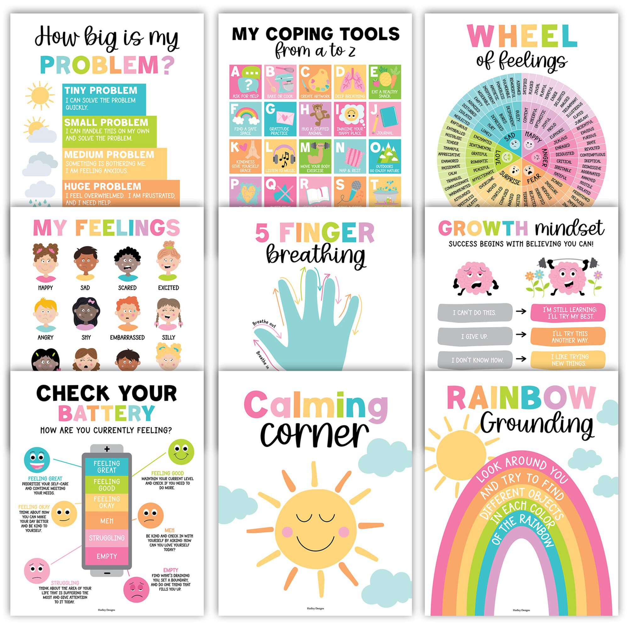 Hadley Designs 11" x 14" Colorful Calming Corner and Feelings Chart Posters Set